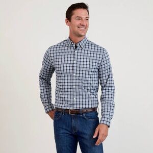 Men's Bluffworls Blue Plaid Meridian Dress Shirt NWT